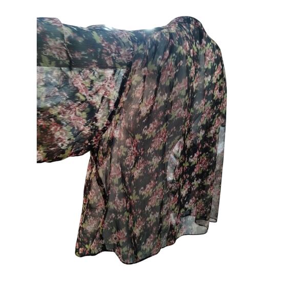 Mango MNG Women's size 3X Sheer Floral Bow Tie Puff Ruffle Sleeve Carol Blouse - Picture 7 of 12